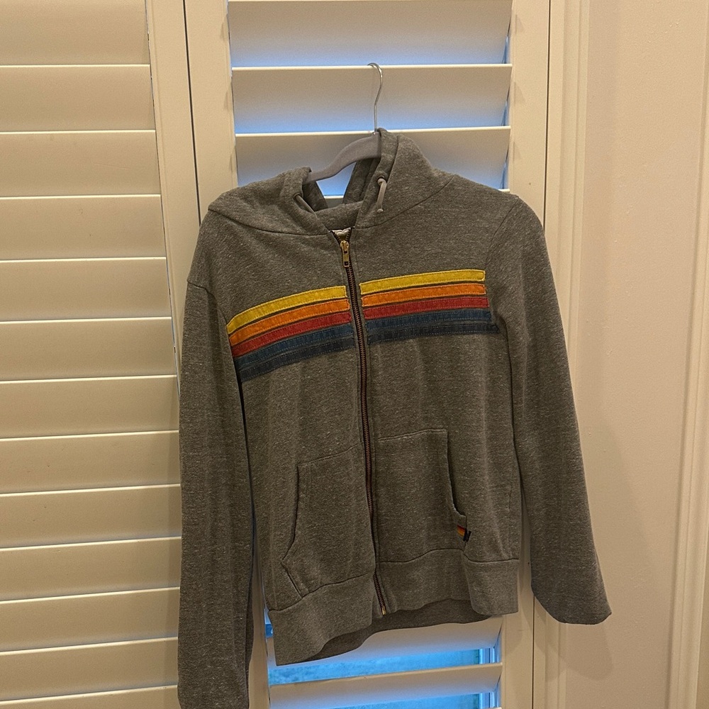 Aviator nation Gray Hoodie with Rainbow Stripes